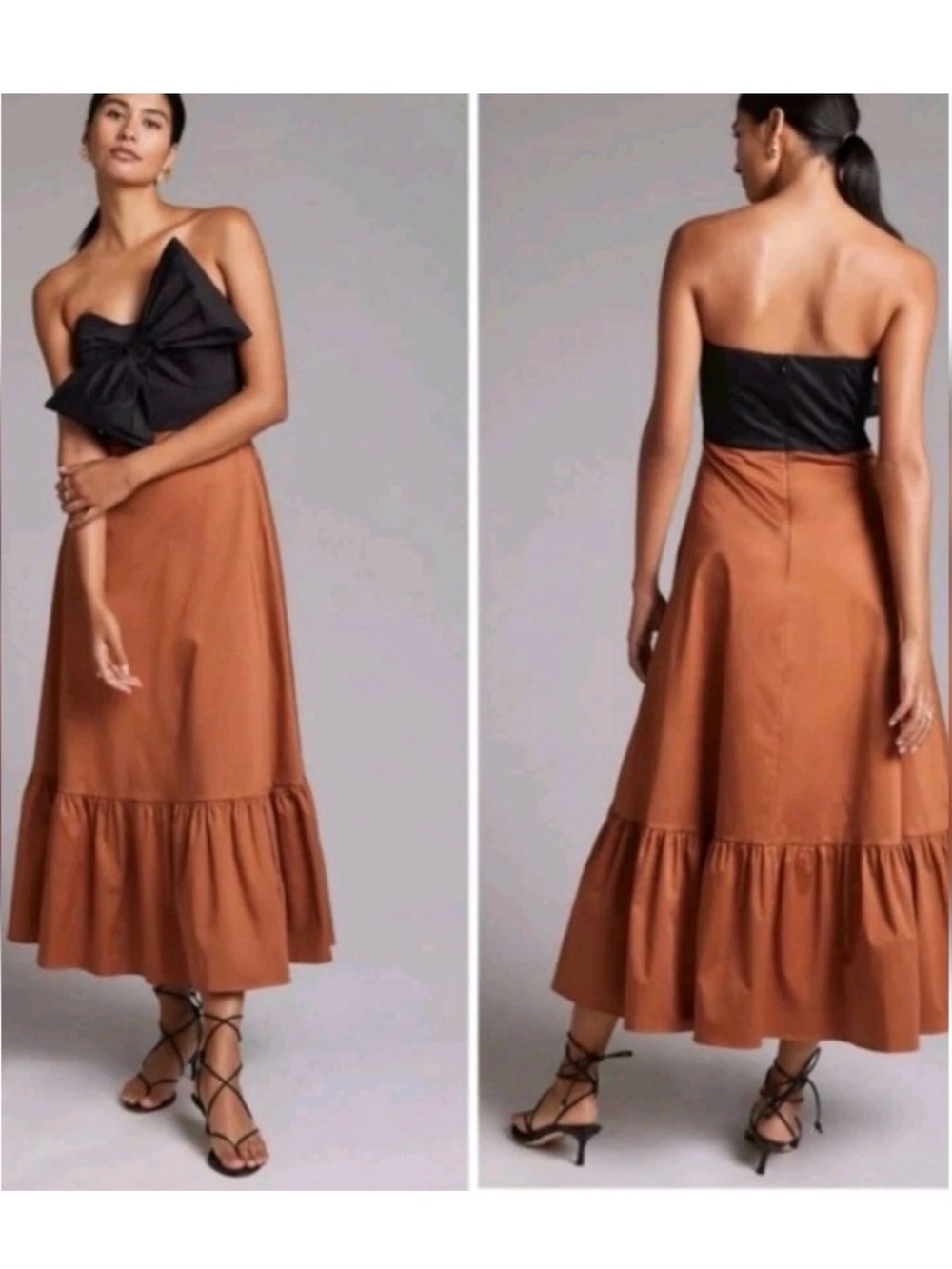 Hutch Two-Tone Strapless Maxi Skirt in Black and Cognac